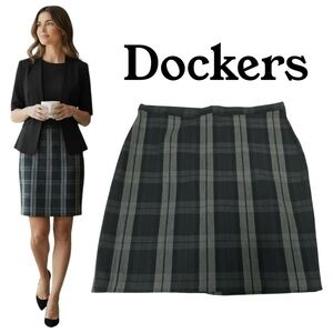 Dockers 30” waist Plaid Black Heather Gray Stretch Pencil Skirt Women’s 10P NWT